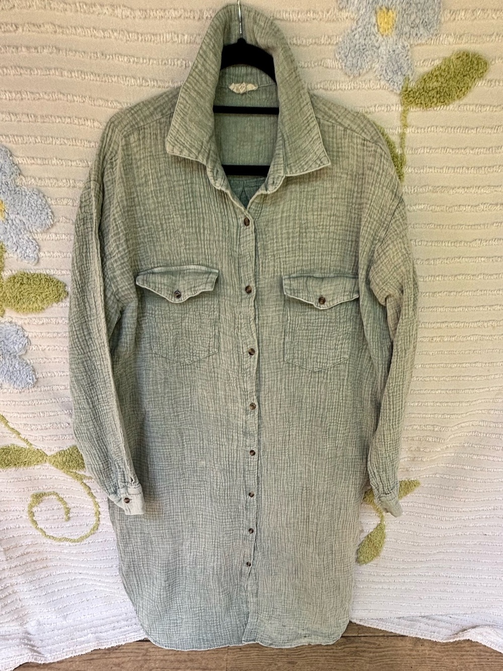 Easel Los Angeles Mineral Washed Gauze Shirt Dress in Sage Green Sz S Oversized